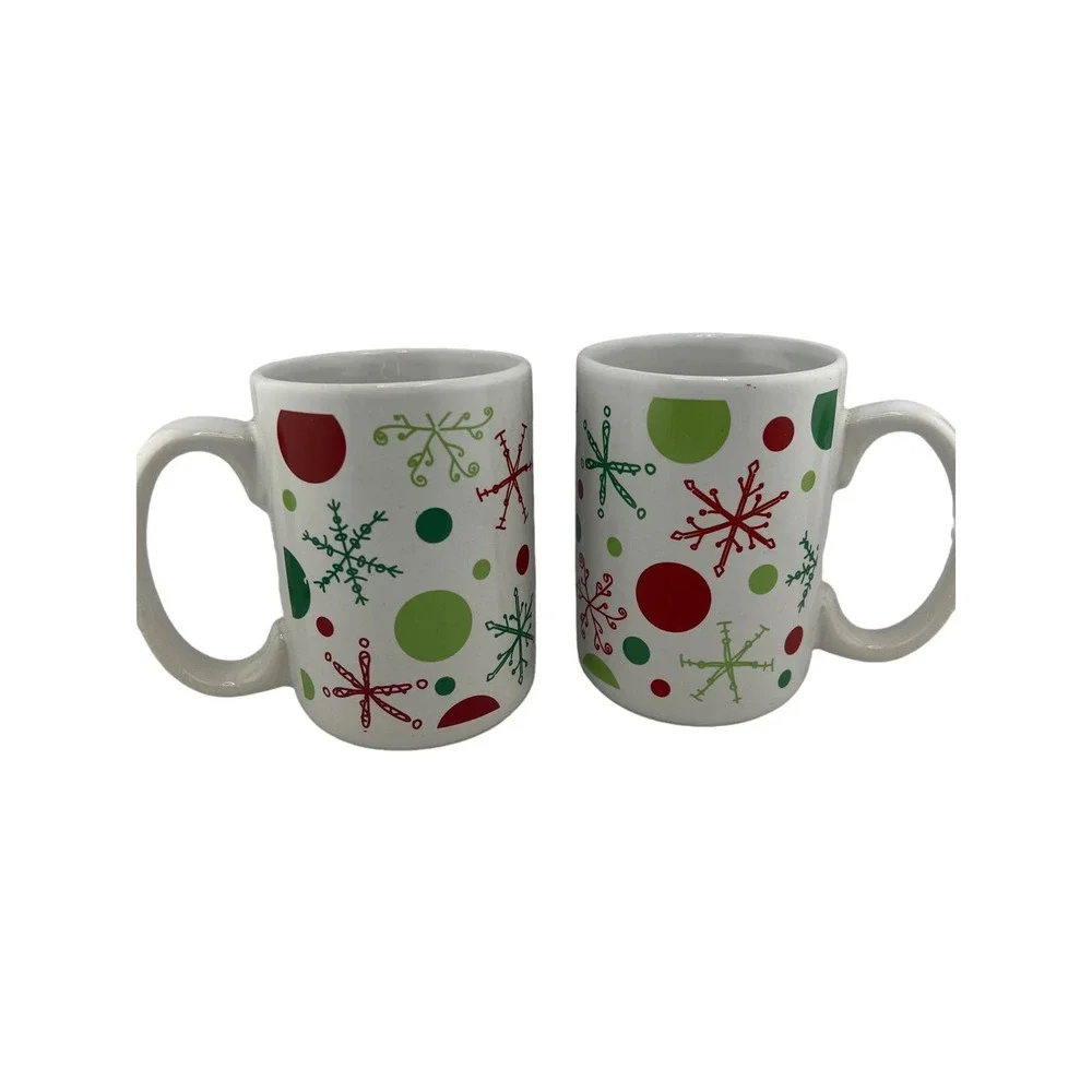Christmas Coffee Hot Chocolate Tea Cup Mug Pair Retro Snowflake Balls‎ Cute